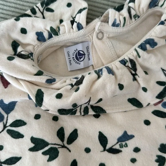 long sleeves shirt, petit bateau, 12m, cream with flowers, 100% cotton - Picture 3 of 3